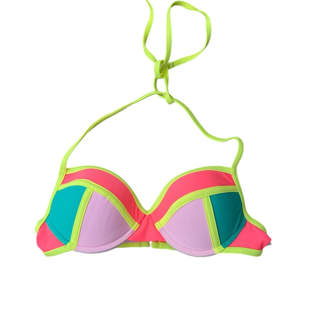 Bikini Top Women Size XS Padded Neon Colorblock Summer Beach Cruise